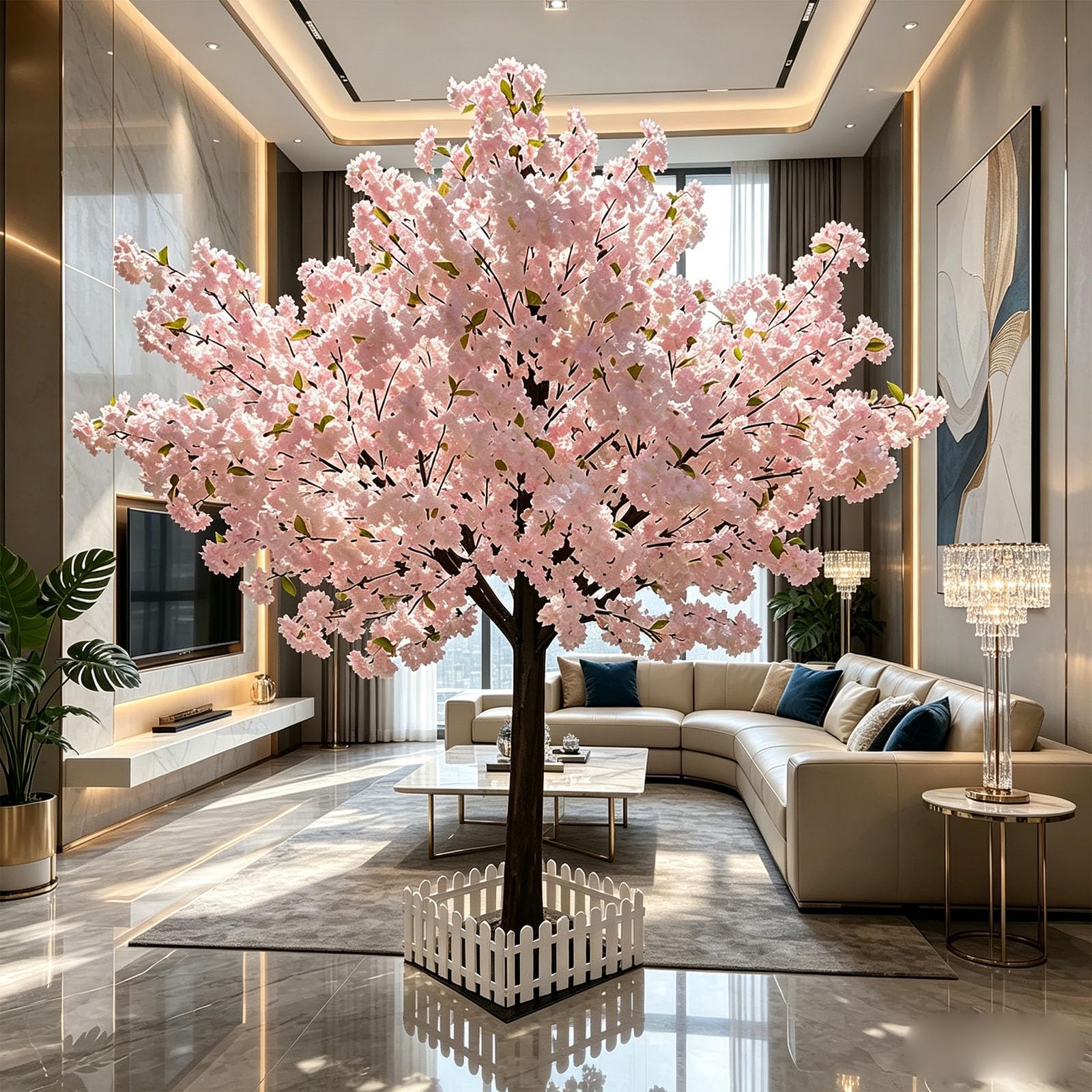 Künstlicher Kirschblütenbaum Handgefertigter Indoor Hochzeitsdekoration Großer Seidenpfirsichbaum für Innen und Außen Zuhause Büro Party Hochzeit Dekoration,002,180 * 150cm/70.9 * 59in