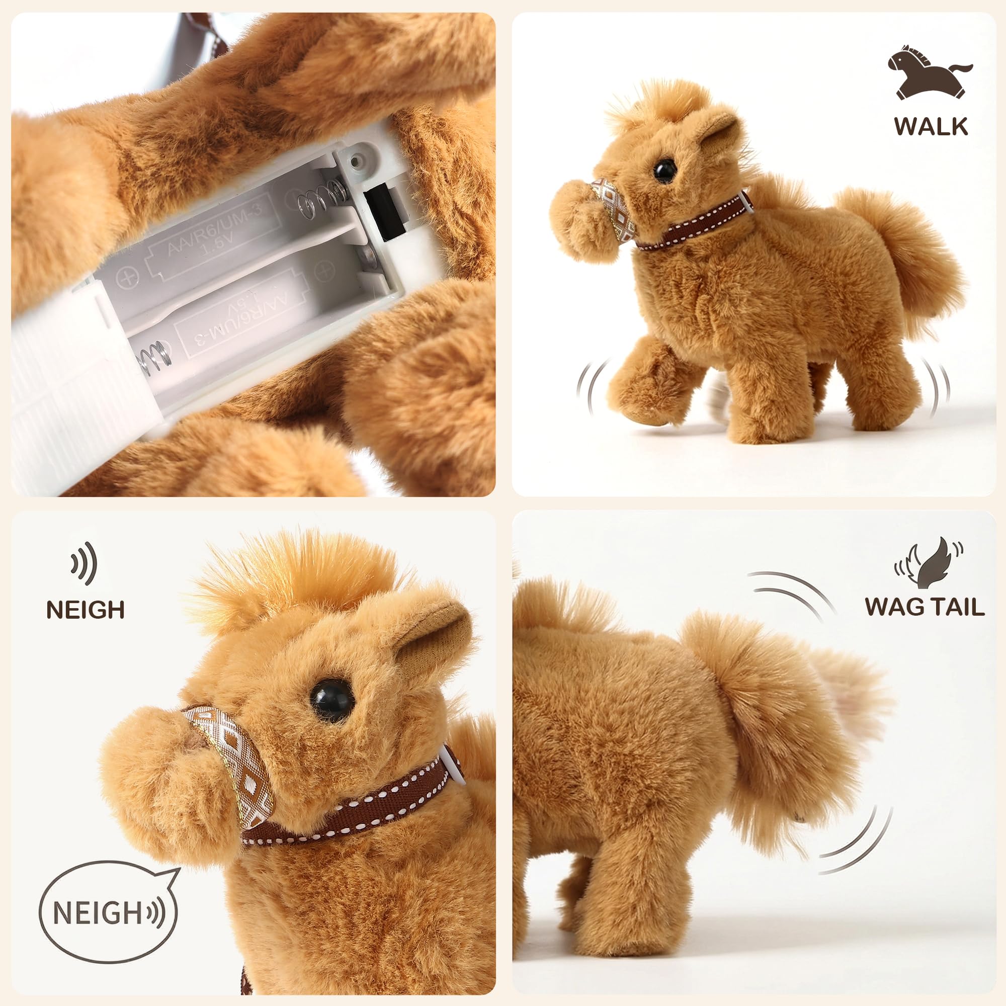 Tacobear Interaktives Pferd Spielzeug für Kinder, Kuscheltier Pferd der Läuft mit Stall & Zaun, Elektronisches Haustier Plüsch Pony mit Sound, Geschenk für Mädchen Jungen 3 4 5 6 7 8 Jahre