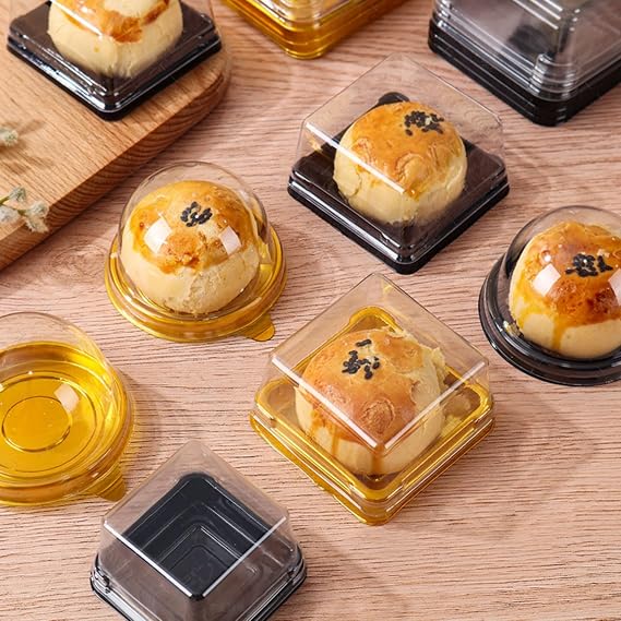 LIINC 50 Pcs Mini Cake Box, Disposable Cake Box, Cake Case, Cake Box, Candy Box, Mooncake Box, Cake Tray, Cake Box, Candy Box, Cupcake Box, Mooncake, Food, Fluid, For Parties, Weddings, Birthdays, Celebrations, DIY Packaging Box Box Capacity 3.5 oz 100 g Square Model Golden