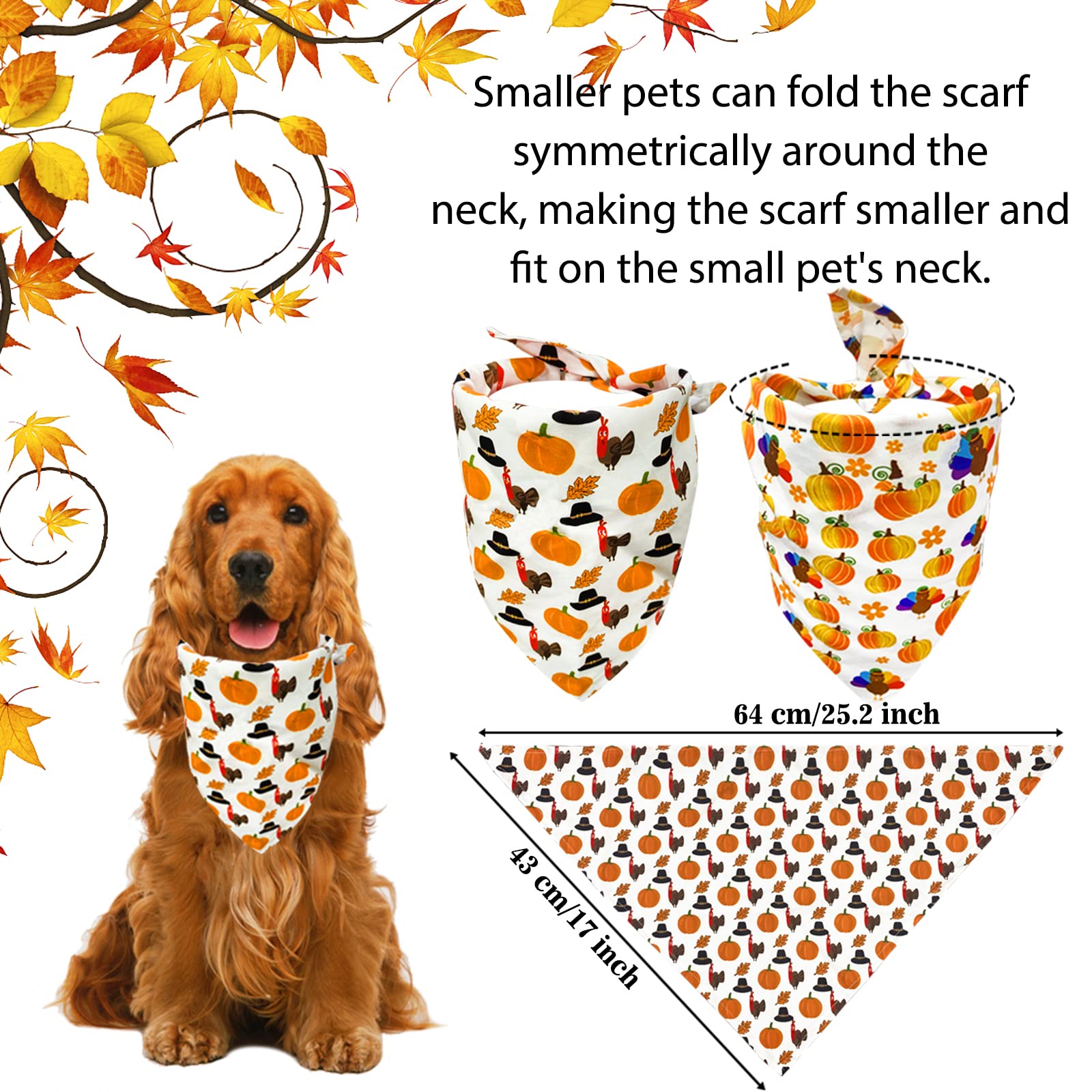 Herbstliche Hundehalstücher Für Thanksgiving – 2 Stück, Wendbar, Kariert Mit Truthahn-Motiv – Für Hund & Welpen