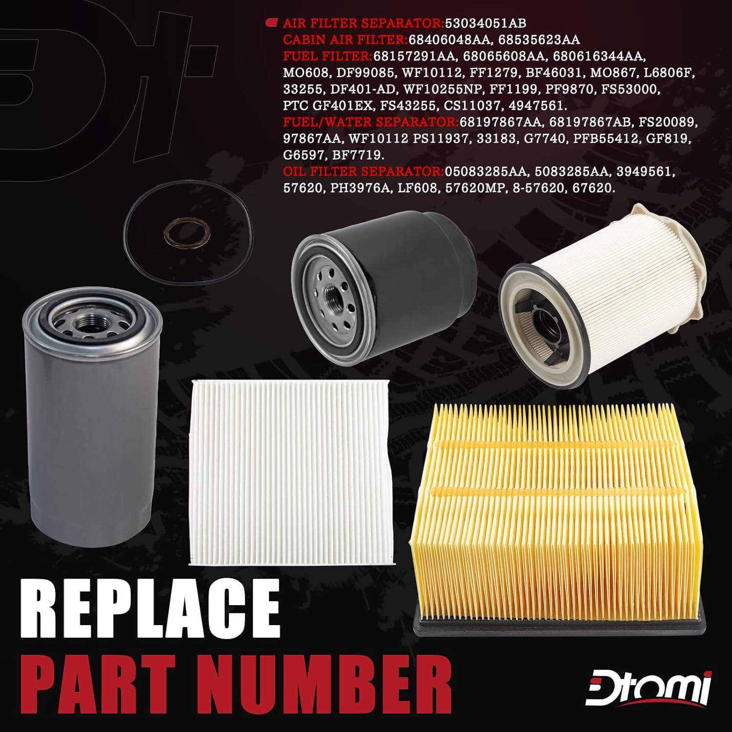 6.7L Cummins Diesel, Fuel/Water Separator Fuel Filter, Oil, Cabin Air, Air Filter Compatible with Ram Vehicle 2013-2018 2500 3500 4500 5500 Replaces# 68197867AA 68157291AA 05083285AA 68406048AA