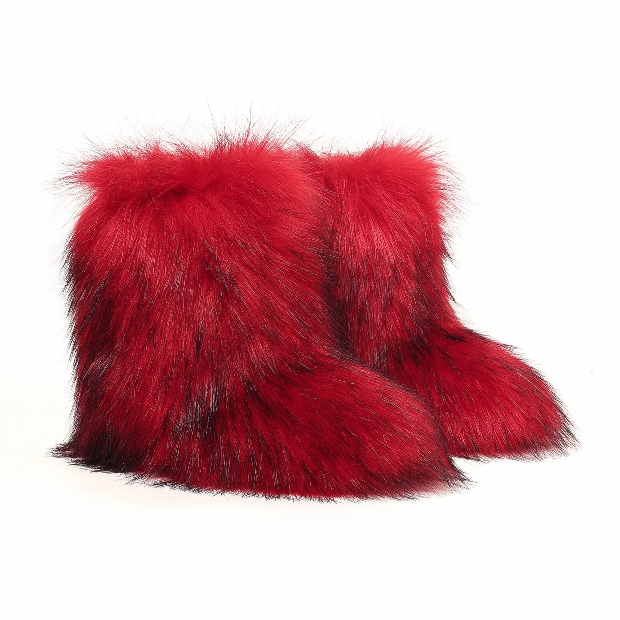 Fluffy Faux Fur Boots for Women Mid-Calf Furry Snow Boots