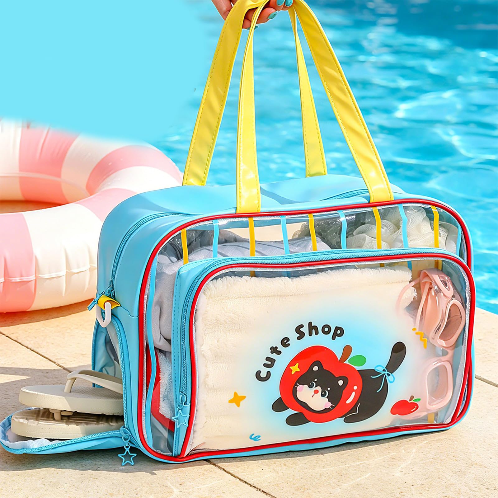 PANGBOER Pratica Borsa Impermeabile per Viaggi in Palestra, Nuoto in Spiaggia con Scomparti Separati e Borsa da Toilette da Viaggio con Tasca Frontale in PVC