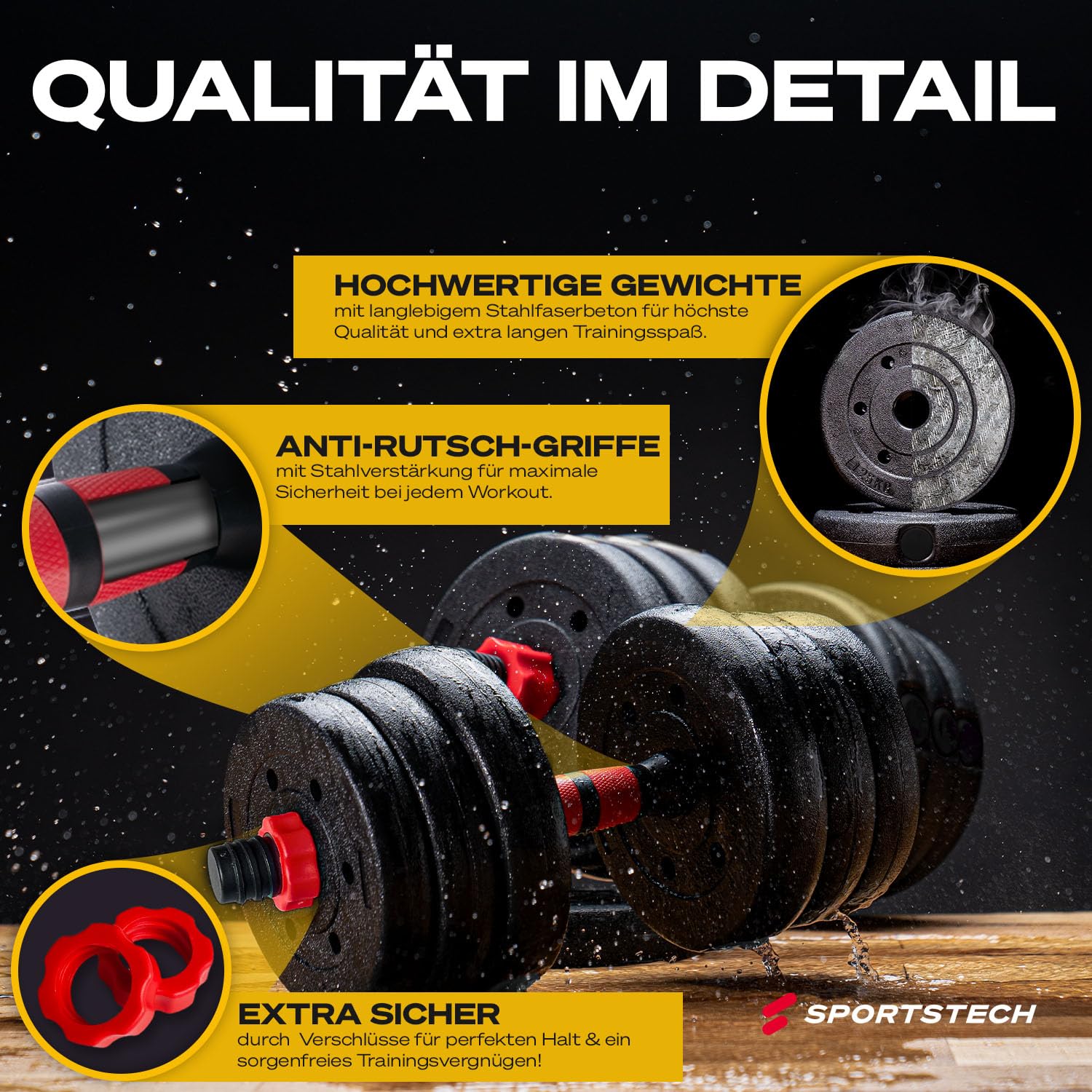 Sportstech 2in1 innovative Hanteln AH150 | Kurzhanteln & Langhantel | Hanteln Set mit 20/30/40kg | Hantelset verstellbar mit Sternverschluss + langes Verbindungsstück | Fitness für Männer & Frauen