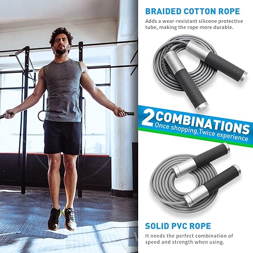 Miniatura 3 de Cuerda de saltar con peso para hombres, mujeres (1.5 libras)  Asas de acero aleado, cuerda de salto de velocidad, gimnasio, interiorexterior,