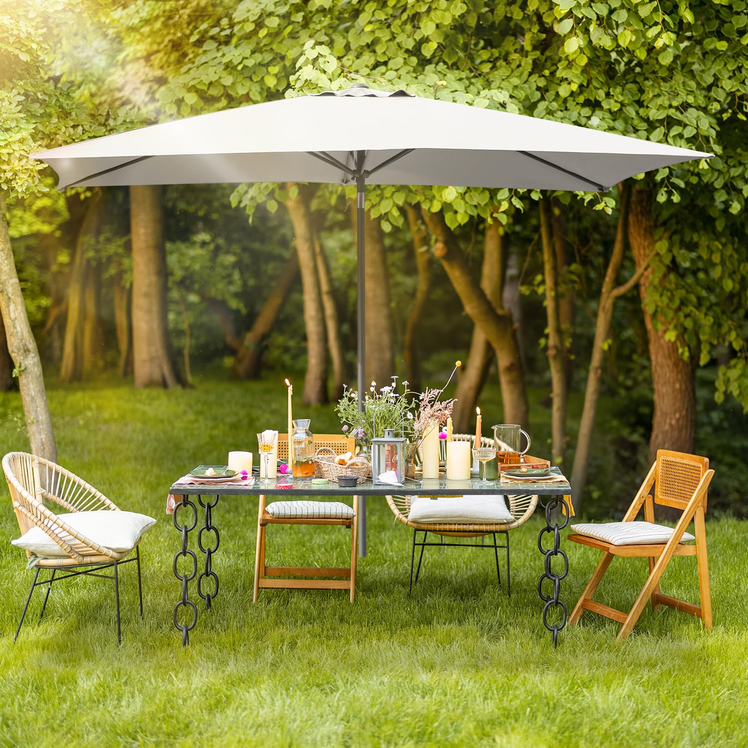 Daromigo Parasol rectangulaire - 210 x 140 / 300 x 200 cm - Avec manivelle - Protection solaire UV50+, pliable à 30 °C - Parasol de jardin imperméable pour jardin, sans support