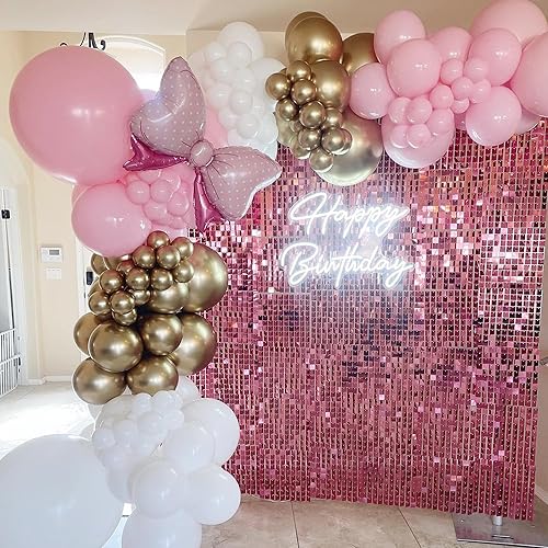 Miniatura 6 de COKAOBE Telón de fondo de pared rosa brillante, 24 piezas de panel cuadrado de lentejuelas brillantes, fondos de fotos para cumpleaños, aniversario,