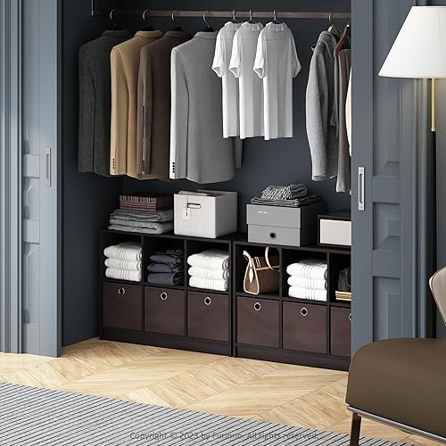 Miniatura 2 de Furinno Estante organizador de almacenamiento de ropa y armario multiusos cúbico con cajones de contenedor, 6 cubos, nogal oscuro