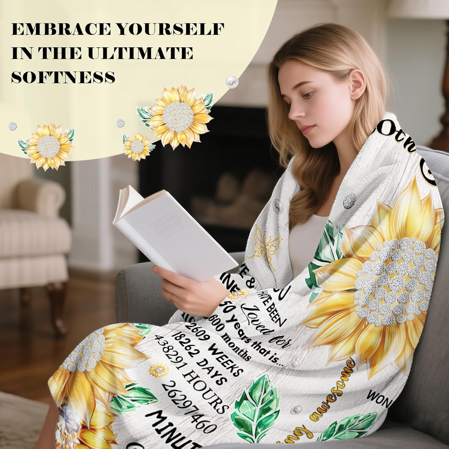 50th Birthday Gifts for Women, 50th Birthday Blanket Gift Ideas for Her, Gift for 50 Year Old Women, Turning 50 Throw Blanket, Happy 50th Blanket 50" x 60" - Image 3