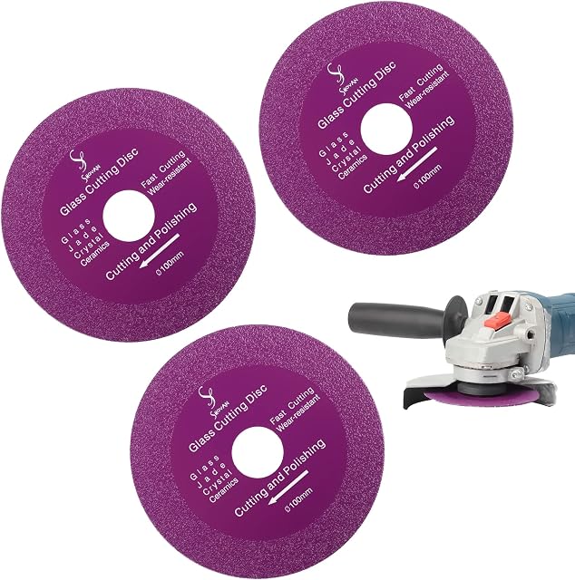 3PCS Glass Cutting Disc, 4 inch Thin Saw Blade Wheel Diamond Cutting Blade for Glass Ceramic Marble Cutting for Angle Grinder 100mm