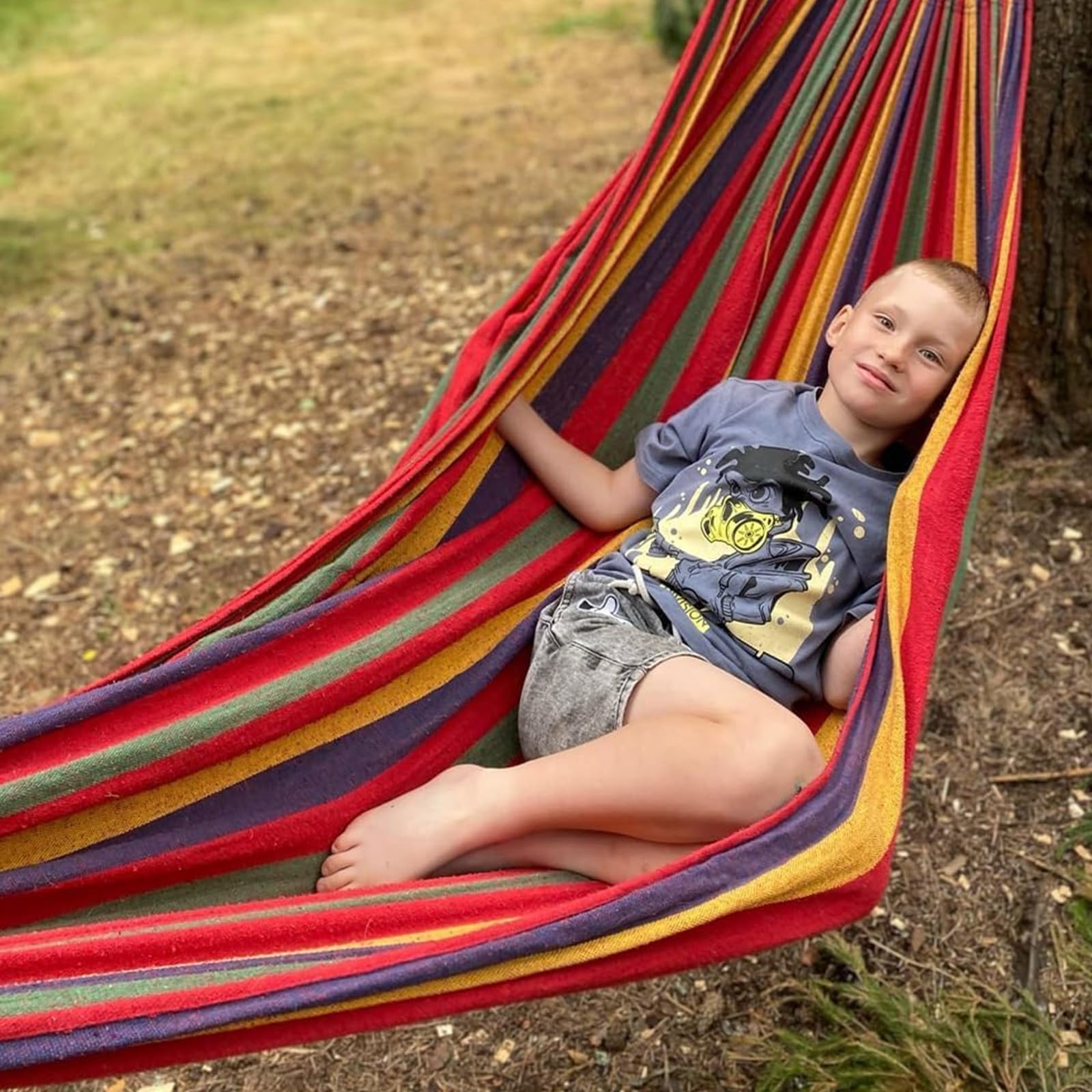 GNAUMORE Hängematte Outdoor,Tragbare Hängematte,Bunte Outdoor Hängematte,Hängematte für Garten, für Eine Person,mit Aufbewahrungstasche,Geeignet für Outdoor-Freizeit,Strand,Garten,Balkon,260 x 80 cm