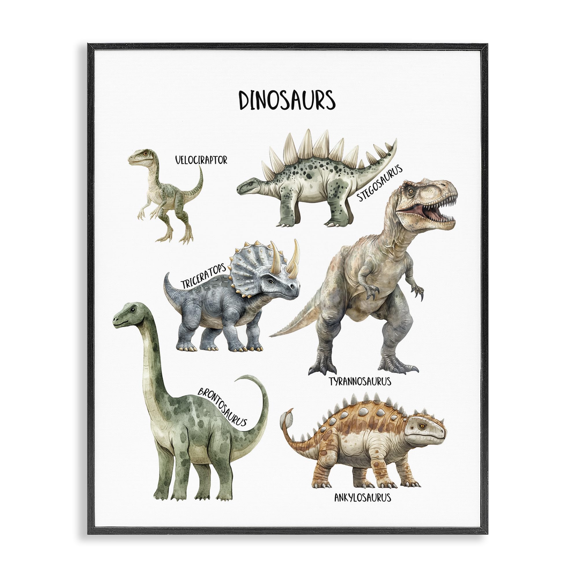 Poster Meet The Dinosaurs Stupell cadre blanc décoration murale