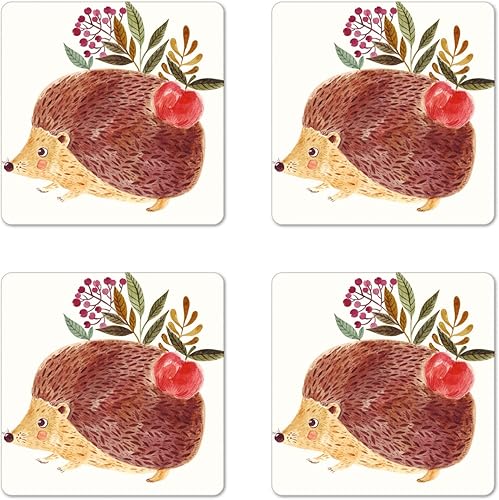 Vista 8 de Ambesonne Juego de 4 posavasos de mediados de siglo, composición atómica de estilo retro con patrón de línea de diamante vintage, posavasos Gris