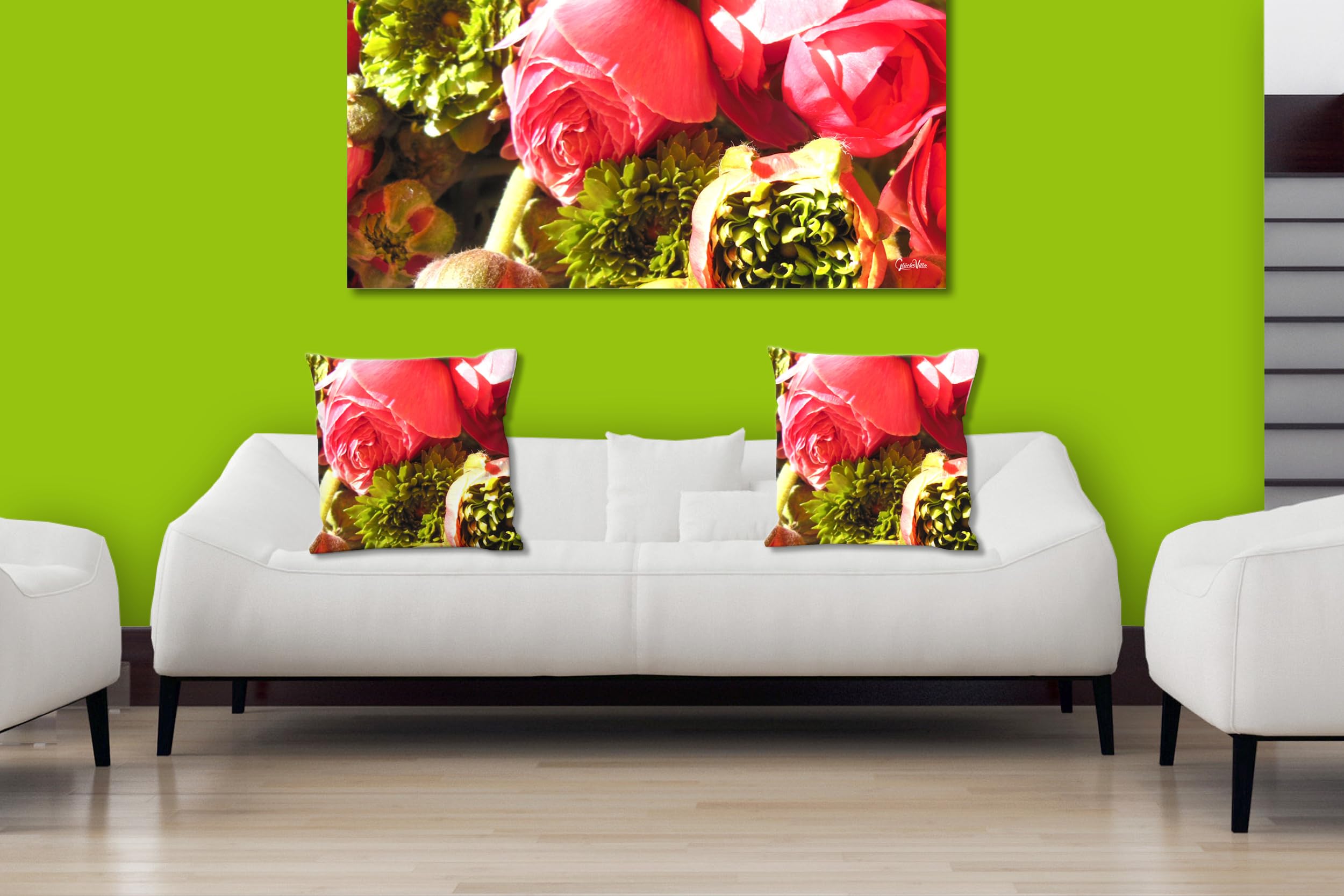 Pfingstrosen - Foto-Kissen-Hülle Set (2 STK.) 40 x 40 cm | Kissen-Bezüge - passend zu Wandbild - Deko-Kissen - Rose Blume Blüte Natur Garten