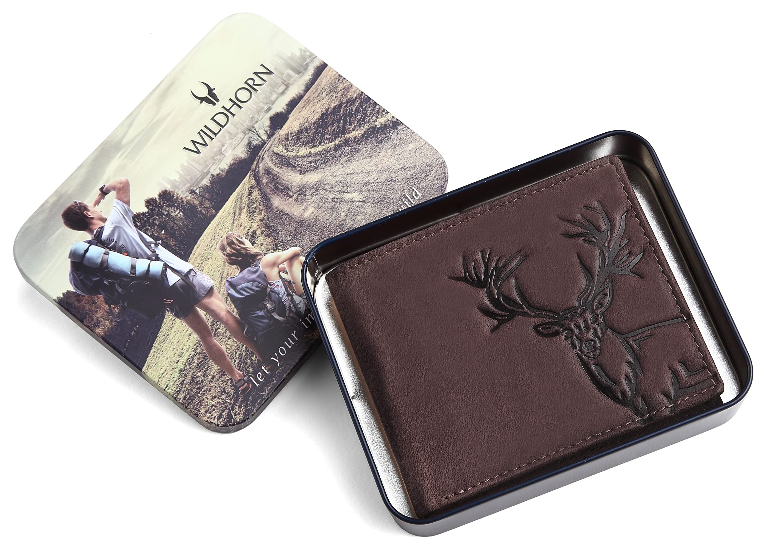 WildHorn ® Men's Antlers Hunter Leather Wallet (Dark Brown) - Image 2 thumbnail