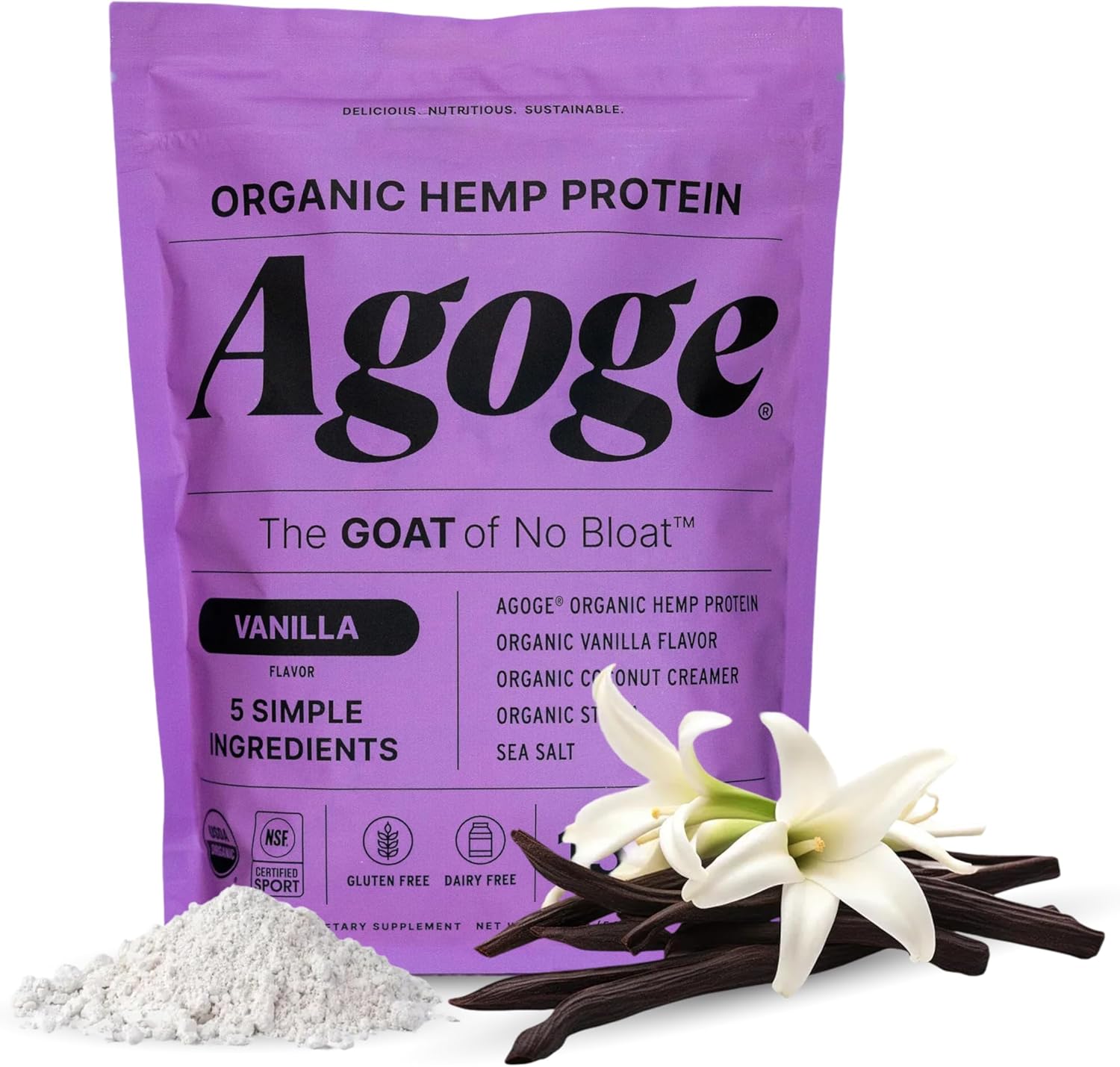 Agoge - USDA Organic Hemp Protein Powder, The Goat of No Bloat, Vanilla Flavor, NSF Certified for Sport, Essential Amino Acids, Plant-Based, Gluten Free, for Women & Men (20 Servings) (Vanilla)