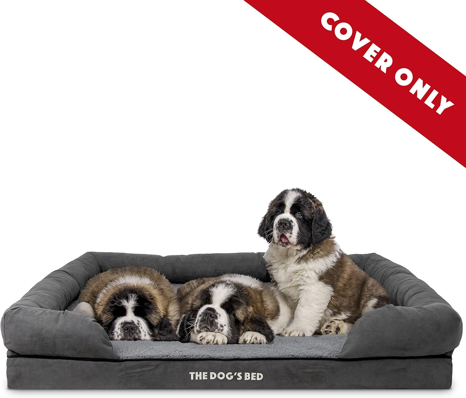 The Dog’s Bed Replacement Outer Cover, Plush Fabric, Grey Plush, XXL