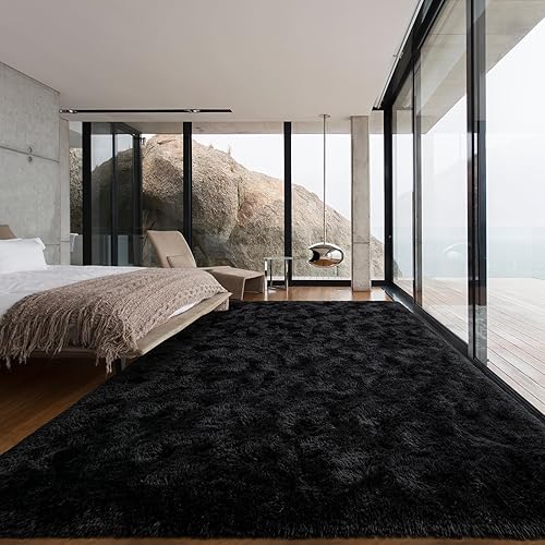 Miniatura 9 de Alfombra esponjosa para dormitorio, alfombra negra de 4 x 6 pies para sala de estar, dormitorio, alfombra peluda para niños, alfombra de felpa suave