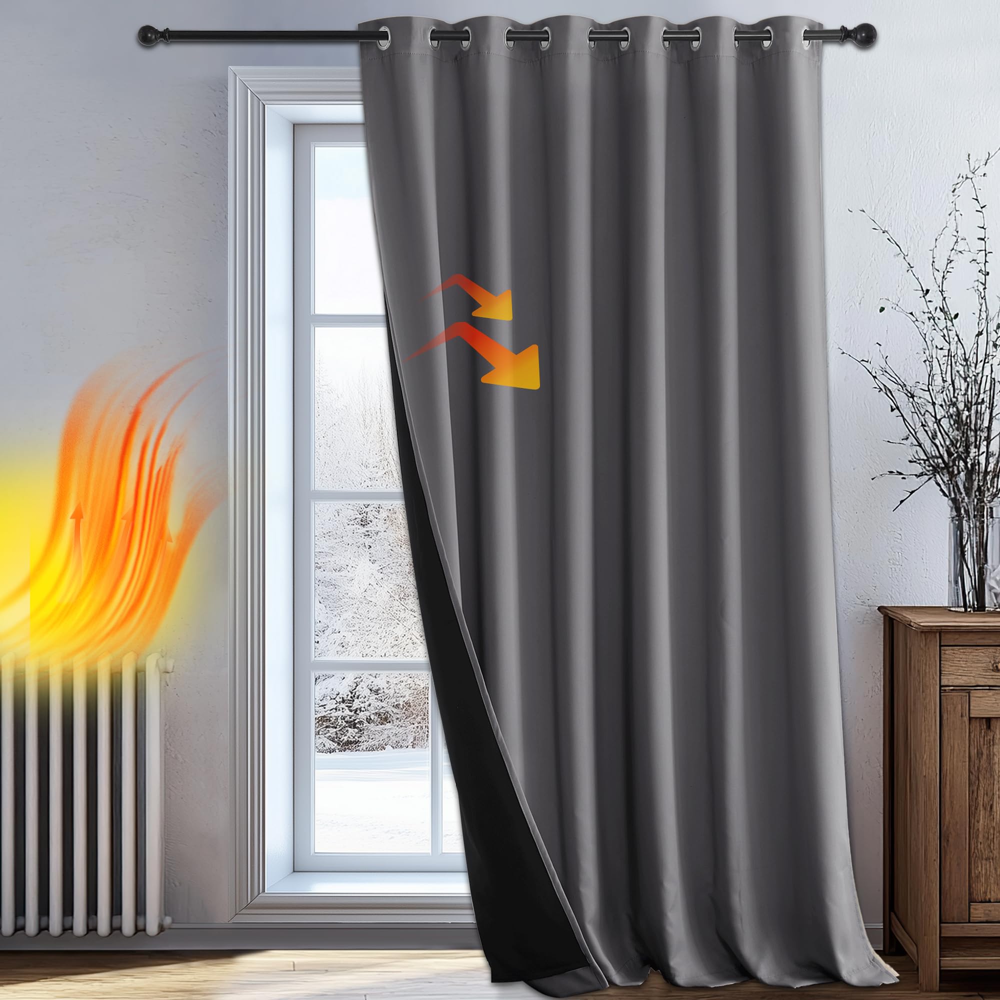PONY DANCE Cortinas 100% Blackout Cortina Termica Aislante Frio y Calor 200x245 CM Cortinas Grises Cortinas Salon Opacas 1 Pieza Cortina Ventana con Ojales Cortinas Dormitorio