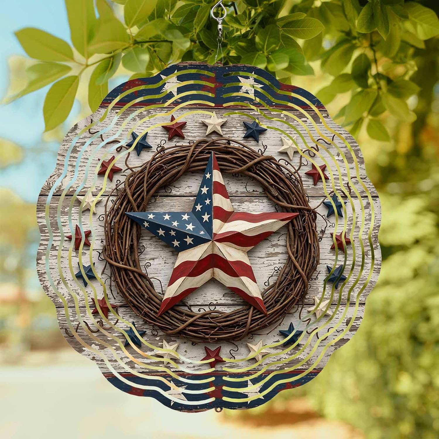 Independence Day 250th Anniversary Wind Spinner for Garden Yard 3D Stainless Steel Hanging Wind Spinners, Rustic Patriotic Stars Spinners Outdoor Metal Decor for Lawn Patio Home