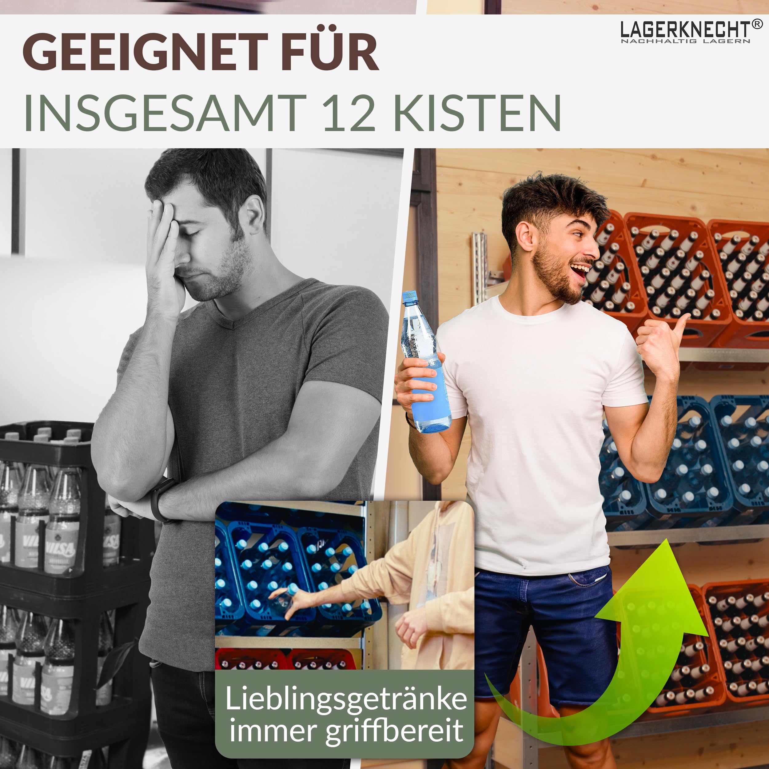Lagerknecht Getränkekistenregal 12 Kisten 130 cm Made in Germany professionelle Ordnung für Kisten; Regal für Getränkekisten, Getränkeregal, Wasserkistenregal, Bierkistenregal