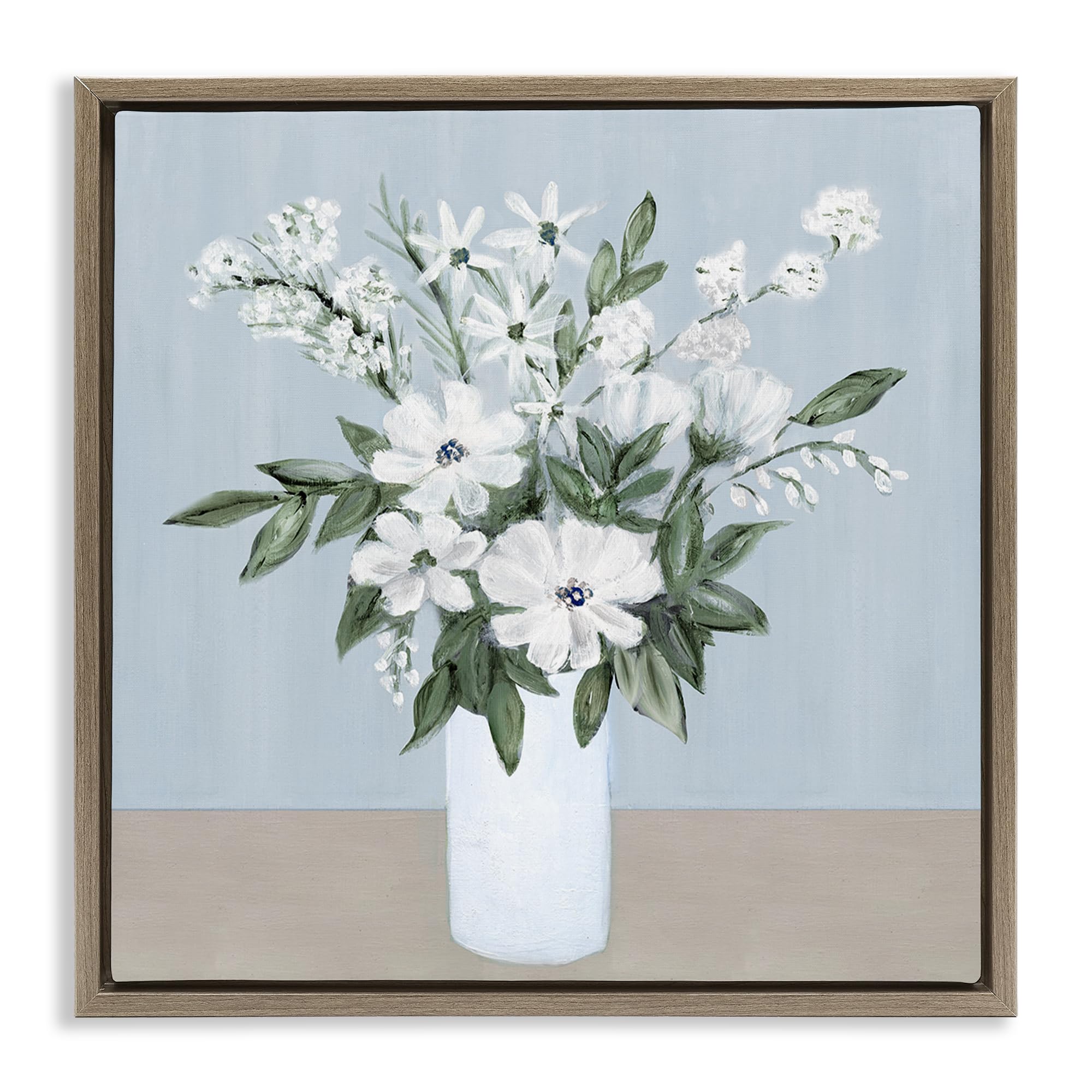 Stupell Industries Montalcino Elm (Textured) White Blooms On Blue Floral, 17 X 17 Inch Canvas In Floater Frame