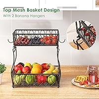 Vista 2 de Cesta de frutas de 2 niveles para encimera, panera para cocina, cesta de alambre de almacenamiento de cebollas y papas vegetales, 13.8 pulgadas