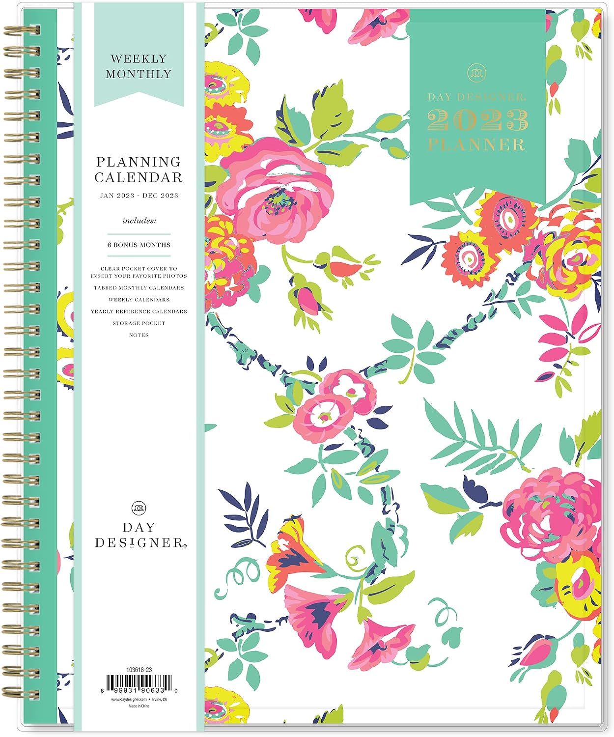 BLUE SKY Day Designer for 2023 Weekly and Monthly Planner, 8.5" x 11", Clear Pocket Cover, Wirebound, Peyton White (103618-23)