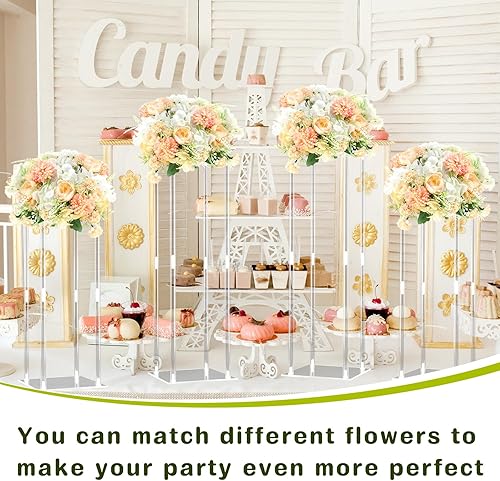 Miniatura 6 de Geetery Soporte de acrílico alto para bodas, centros de mesa, jarrón transparente y elegante, con flores de hortensias artificiales para bodas,