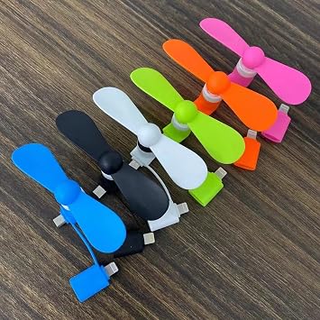 Mini Cell Phone Fan, USB C & Lightning Port Compatible for iPhone, iPad, Android Smartphone, Samsung Galaxy Note Google Pixel Cellphone 6 Pack