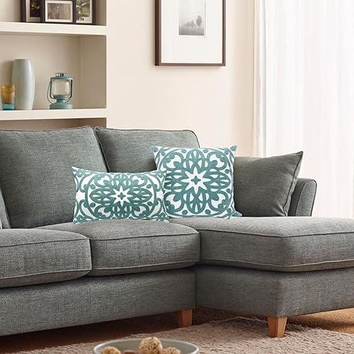 Miniatura 7 de Alysheer Funda de almohada decorativa lumbar bordada de 12 x 20 pulgadas, patrón clásico bohemio de mandala bordado de algodón, funda de cojín