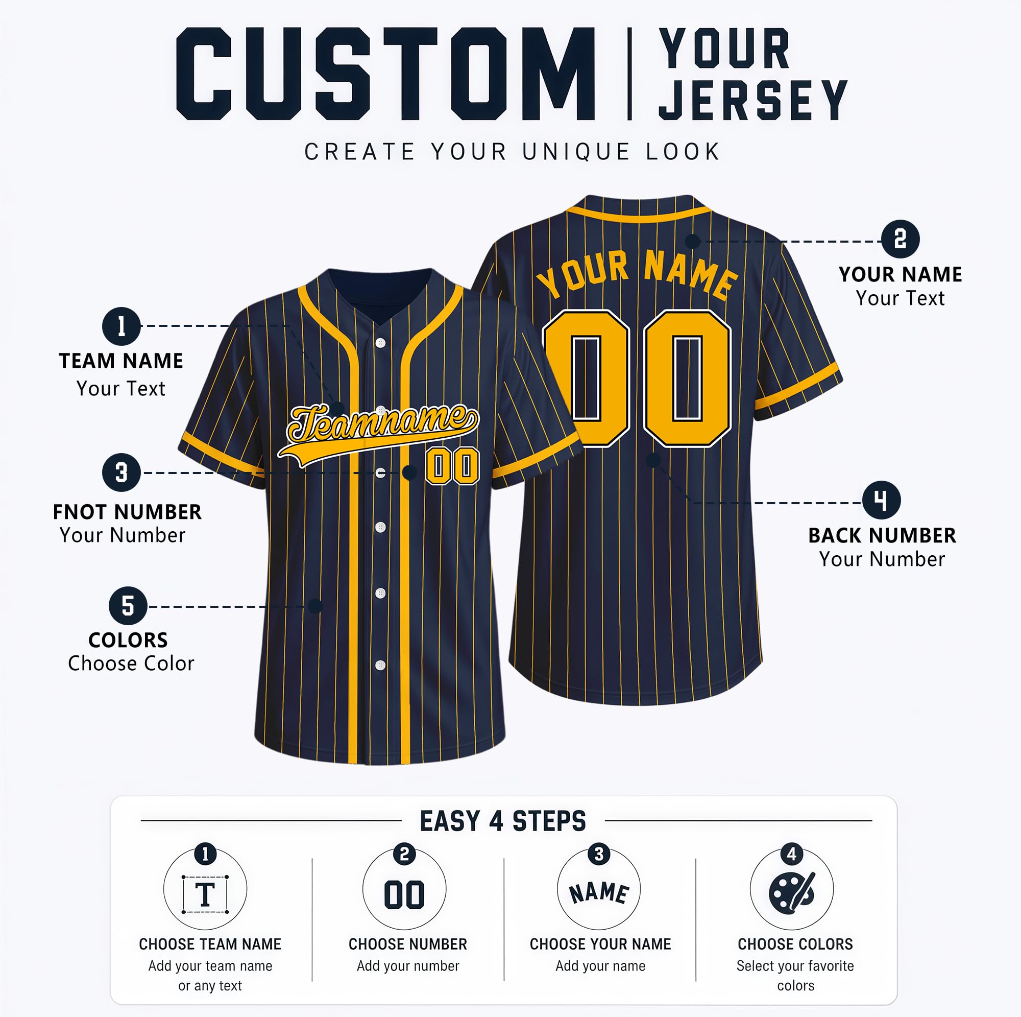 Maillot de Baseball Personnalisé Nom Numéro Logo Chemises de Baseball, Uniforme d'Équipe pour Hommes/Femmes/Enfants Chemise à Boutons Style à Rayures