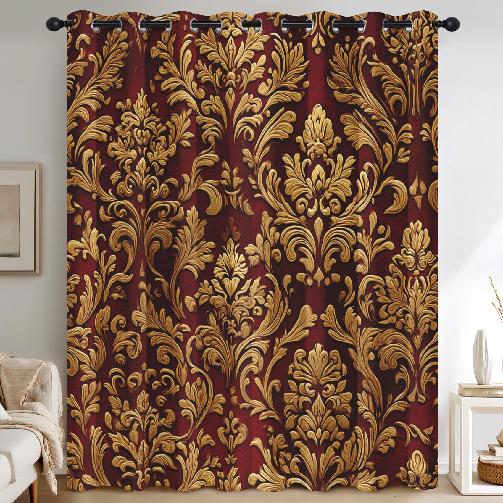 Gold Damask Curtains 95% Blackout, Vintage Floral Baroque Patterned Curtains for Living Room Bedroom, 90 Drop Eyelet Thermal Drapes Home Decor, 46x90 Inch 2 Panels X&-130
