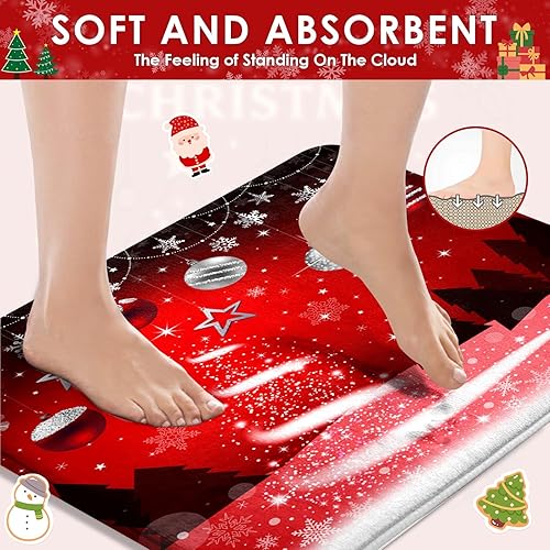 Miniatura 31 de ArtSocket Juego de baño de árbol de Navidad con cortina de ducha y accesorios de alfombras, juego de cortinas de ducha rojas a cuadros búfalos