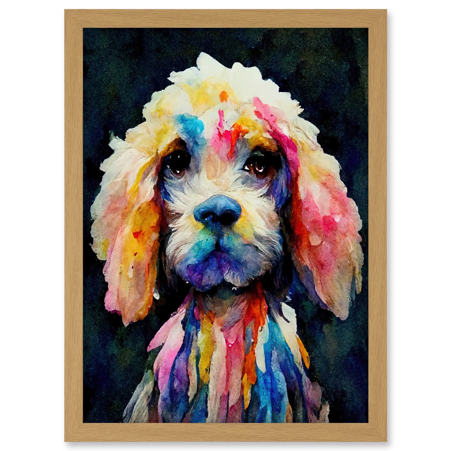 Wee Blue Coo Bright Abstract Colourful Dog Spaniel Cavapoo Cockapoo Artwork Framed A3 Wall Art Print