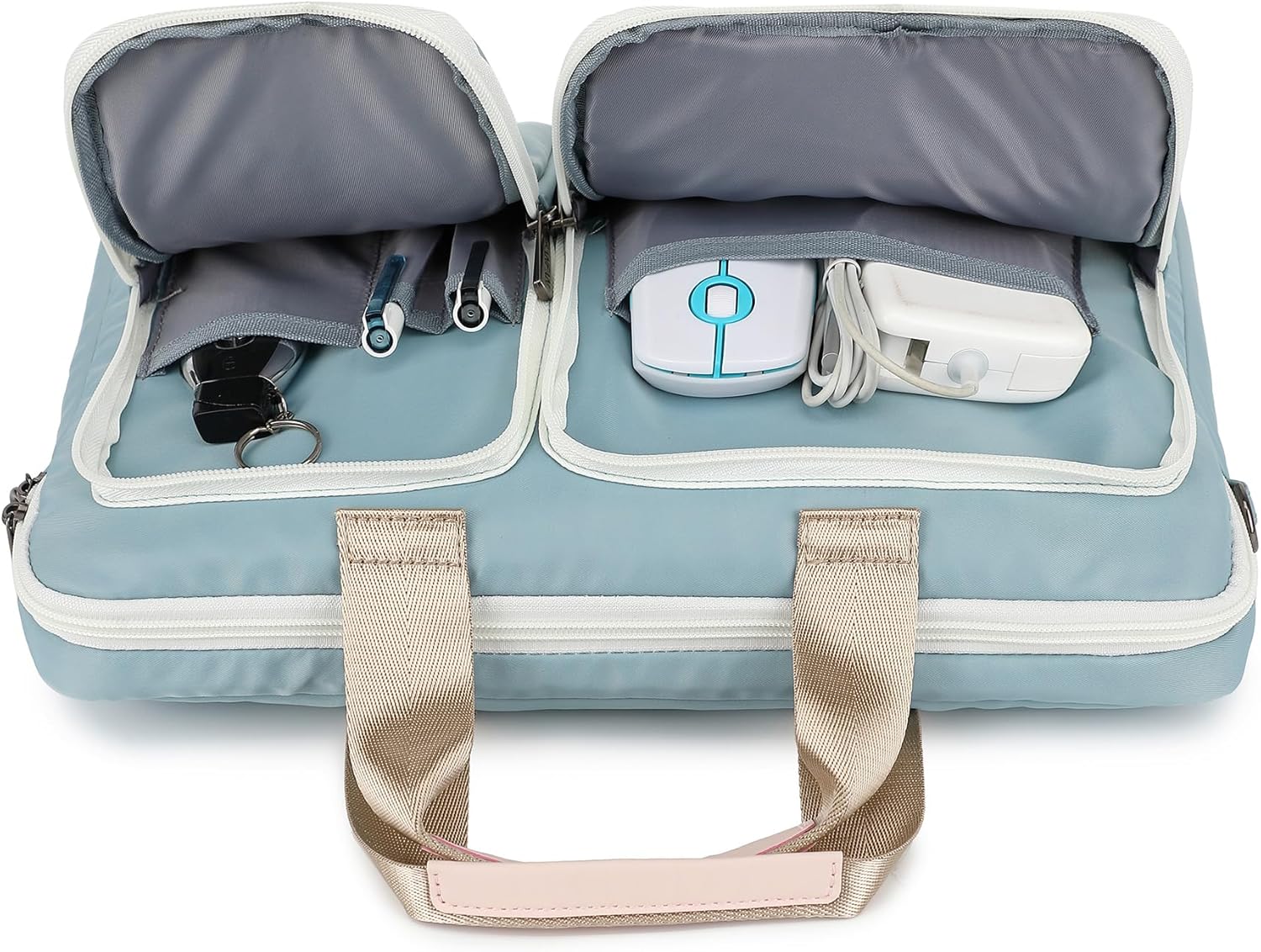 360 Protective Multi-Pockets Laptop Shoulder Bag Sleeve Case, Briefcase for 15.6 & 16 Inch Laptops (Light Blue) - Image 2