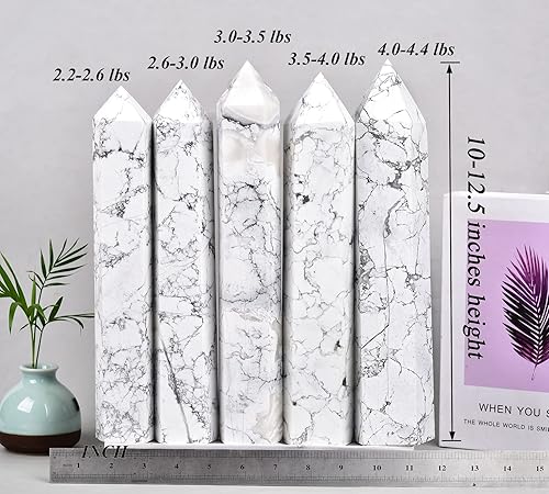 Miniatura 4 de AMOYSTONE Torre de obelisco de cristal curativo grande, varita blanca de punta de howlita para decoración de reiki, regalos para Bignners de 3.0 a