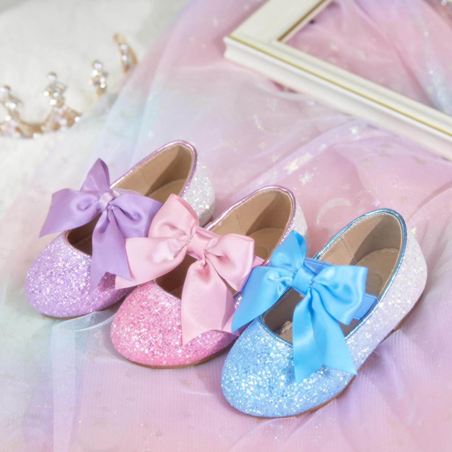 ESTINE Mary Jane Flats for Toddler Girls Little Kids Glittery Dress Princess Wedding Ballet Shoes - Image 5
