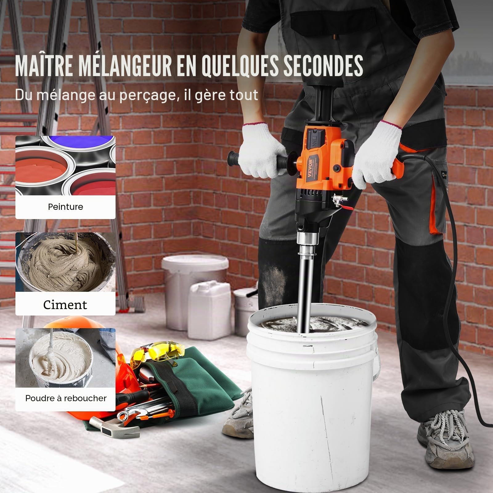 VEVOR Carotteuse à Diamant Diamètre de Perçage 20-160 mm, Perceuse au Diamant Portative 2000 W, Appareil de Forage Diamant Perçage Humide et Sèche, avec Mallette de Transport, pour Béton Construction