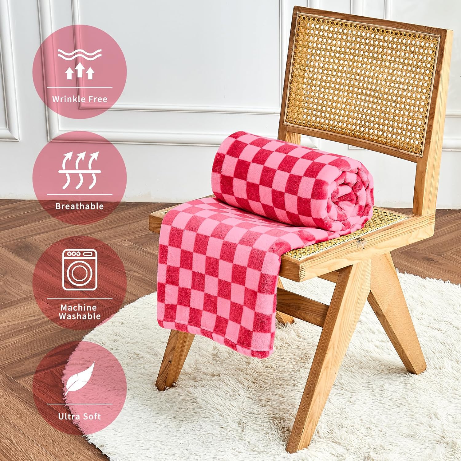 FY FIBER HOUSE Hot Pink Checkered Throw Blanket Valentines Day Blanket Gifts for Women Lover Mom Couch Soft Cozy Checker Blankets, 50"x60" - Image 2