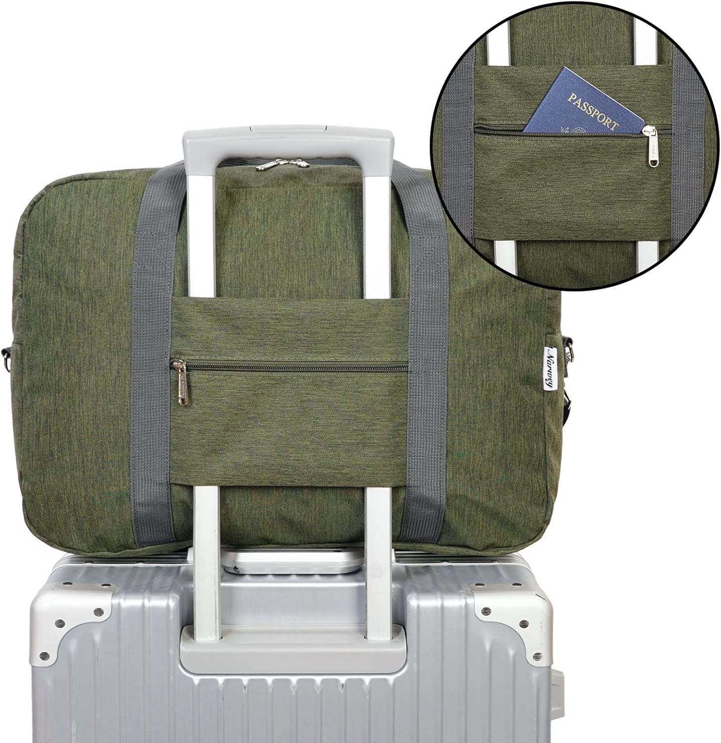 For United Airlines Foldable Carry on Bag 22x14x9 Travel Duffel Bag Packable luggage Duffle for Women and Men 40L (Army Green) - Image 6