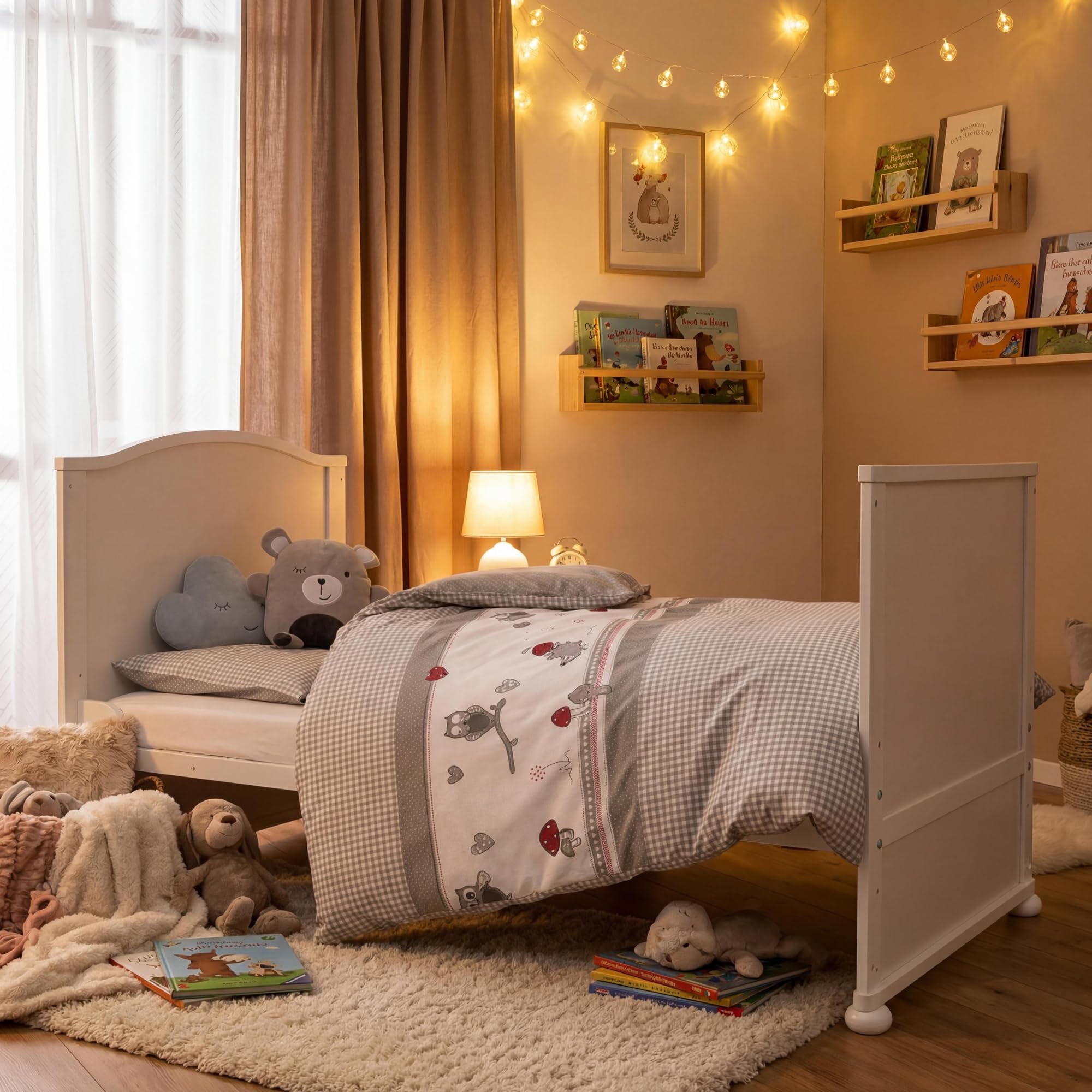 roba Babybett Set Adam & Eule 70x140 cm Mitwachsendes Kinderbett mit Bettwäsche Himmel Matratze Höhenverstellbar umbaubar Holz weiß