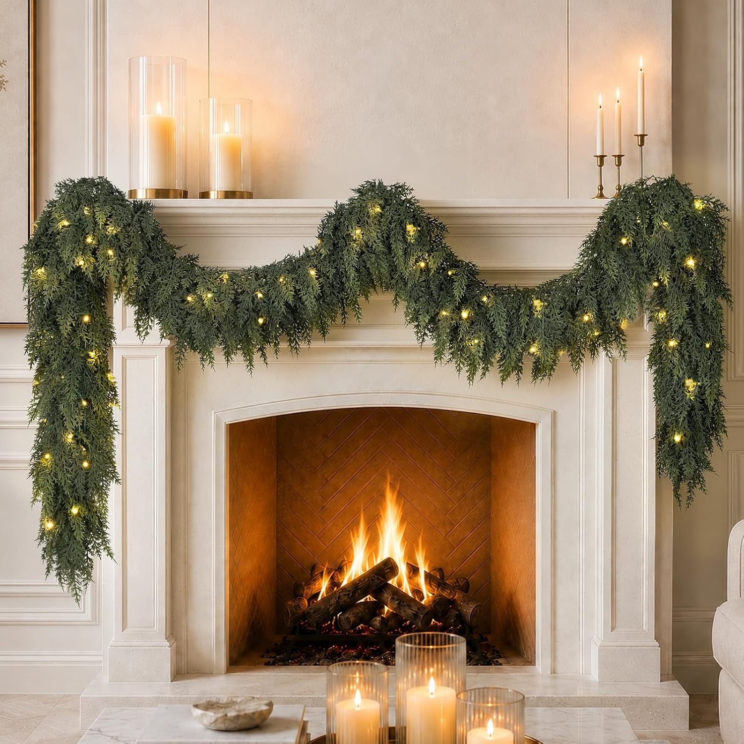 9FT Pre-lit Christmas Garland with Lights & Timer, Artificial Garland Decor
