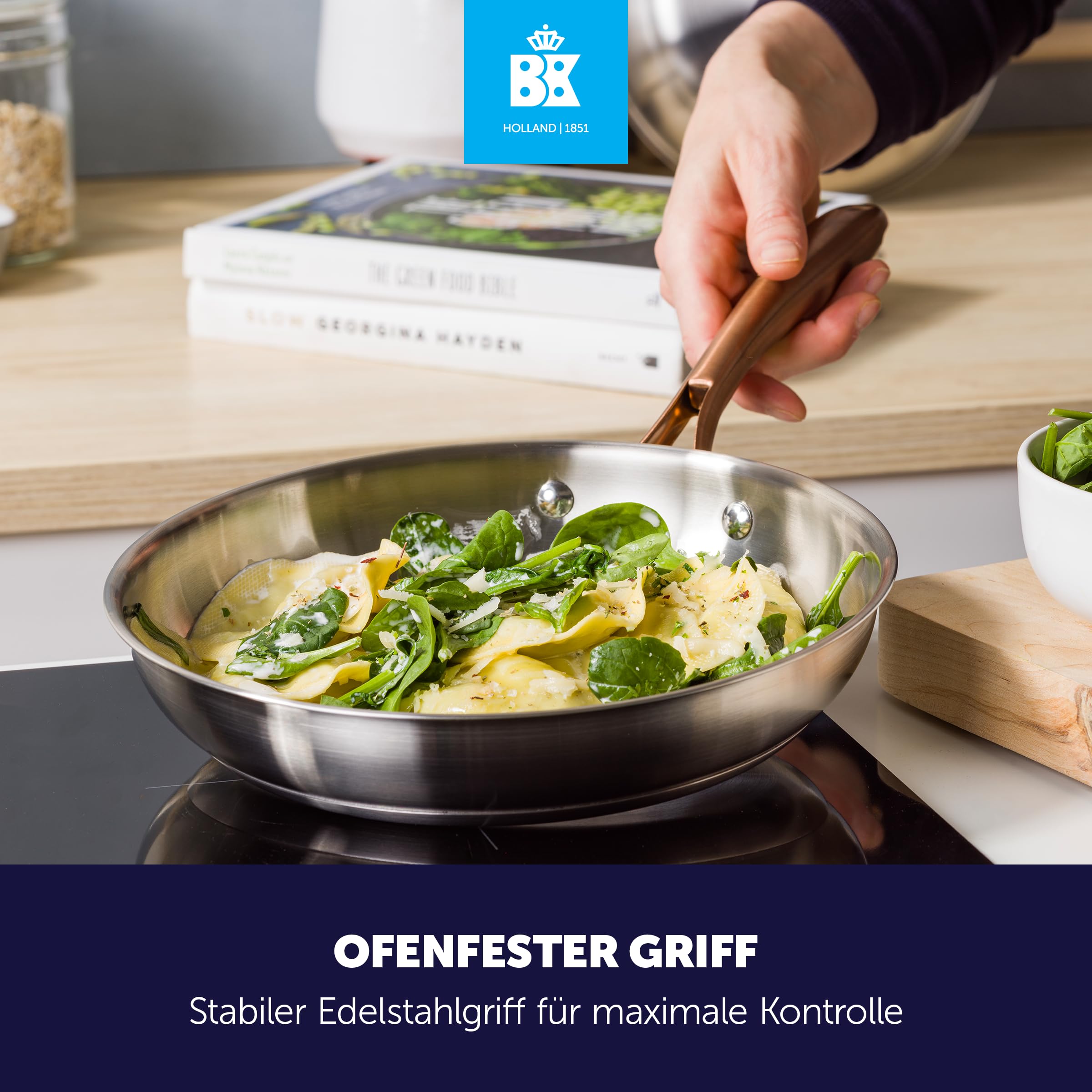 BK Rose Set di 3 Padelle in Acciaio Inox 18/10 Ø 20/24/28 cm, Senza Rivestimento, Compatibili Induzione, Lavabili in Lavastoviglie, Adatte al Forno, Argento