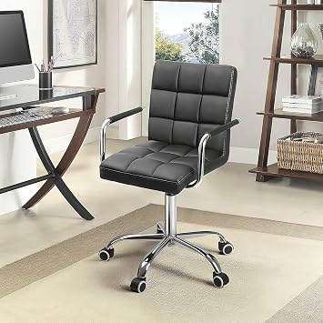 Kemon Office Chiar Desk Chair with Armrests/Wheels Pu Leather Mid Back Adjustable Height Computer Chair (Black)