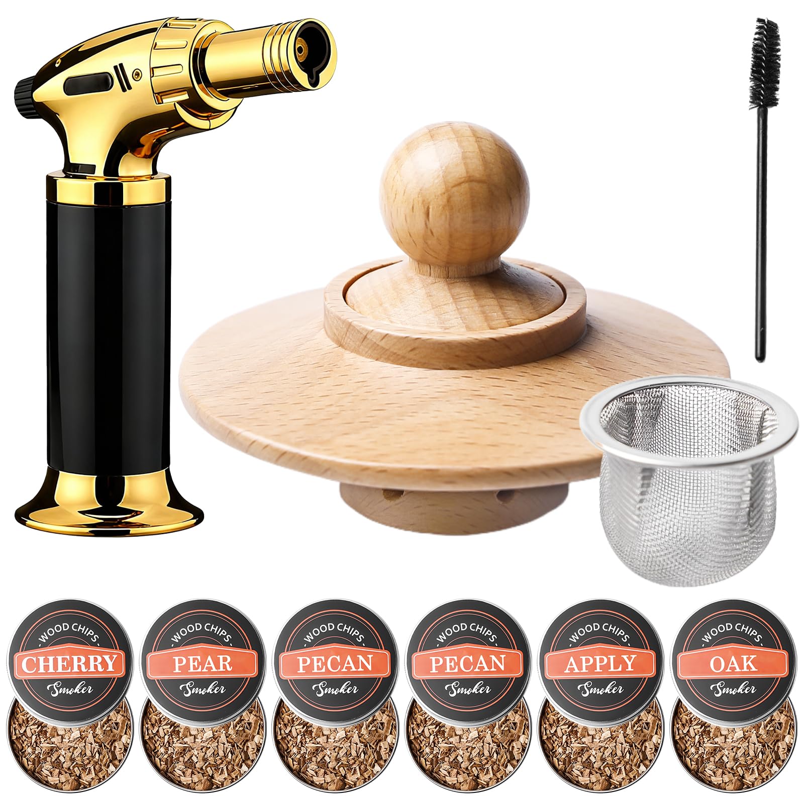 Set di affumicatori per cocktail e whisky, kit con lighter, 6 flavors Wood Chips and Cleaning Tools, Old Fashioned Whisky, accessori da cockTail, regalo per papà, marito e amanti del cocktail
