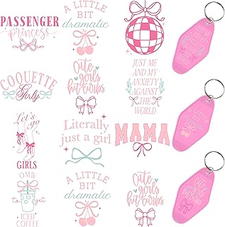 60pcs UV DTF Keychain Transfer Papers - Vinyl Decals for Keys & Luggage Tags, Funny Designs with Scratch-Resistant Coating, Transfer Papers for Hotel Keycards (Pink Bow)