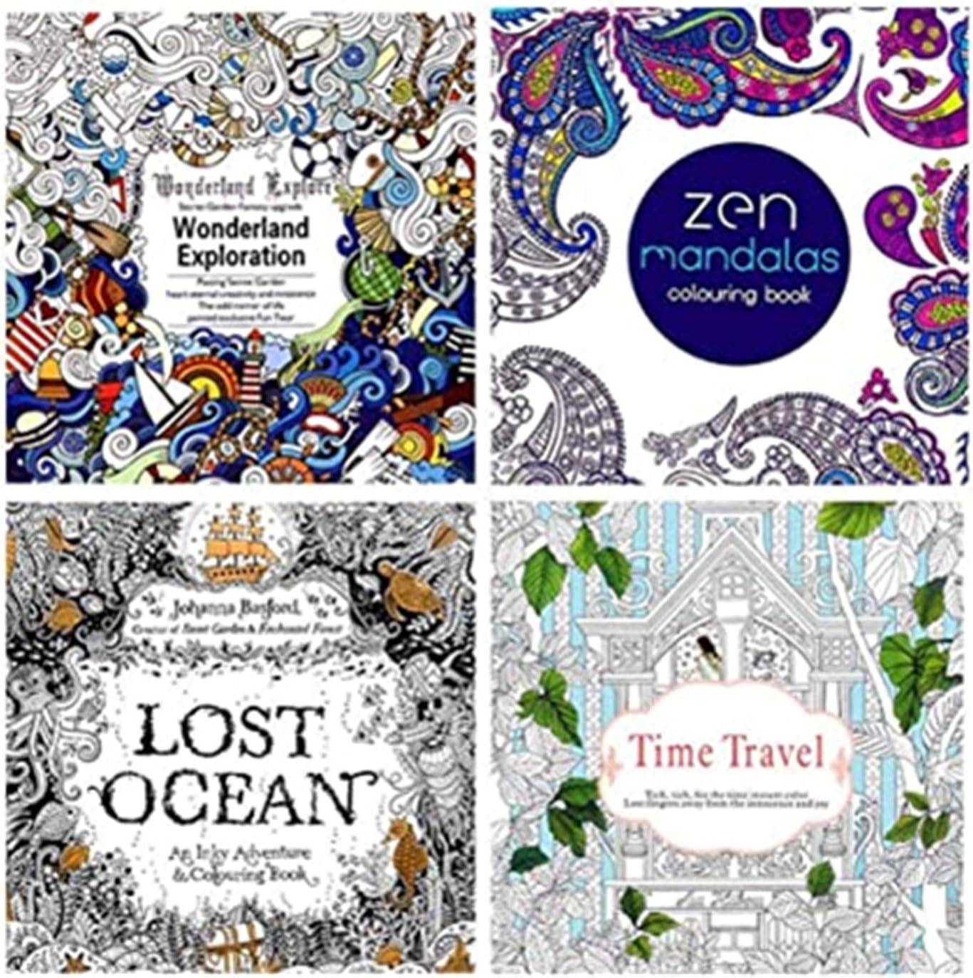 U-HOOME 4 Pcs Secret Garden serie LOST OCEAN adult coloring colouring books For Relieve Stress Kill Time Painting Drawing Book with 24 color pencil