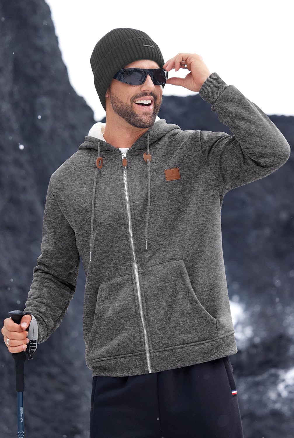 Men's Zip Up Sherpa-Lined Hoodie Jackets Winter Midweight Fleece Sweatshirt