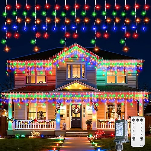 Miniatura 20 de Brightown Luces de Carámbanos para Exteriores, 66 Pies 736 Luces LED de Carámbanos de Navidad con 138 Gotas, 8 Modos, Luces de Cadena de Navidad con